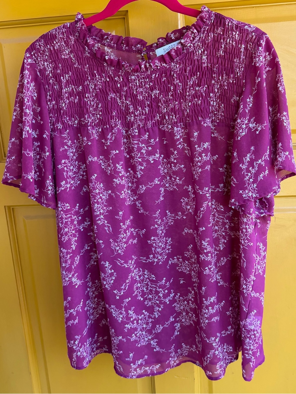 Sheer Plum Colored Fairycore Flutter Sleeve Blouse Size XL
